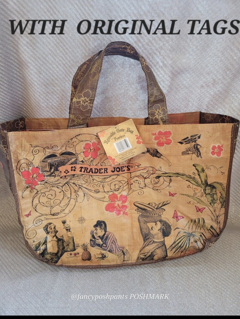 TRADER JOE'S with ORIGINAL TAG! Clean vintage classic quirky large tote bag